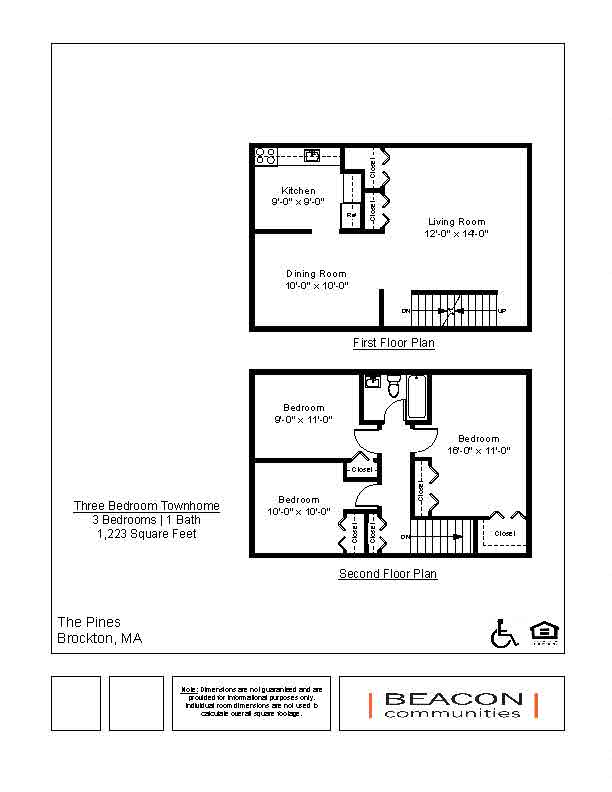 Floor plan for 3 beds, 1 bath, 1223 sqft